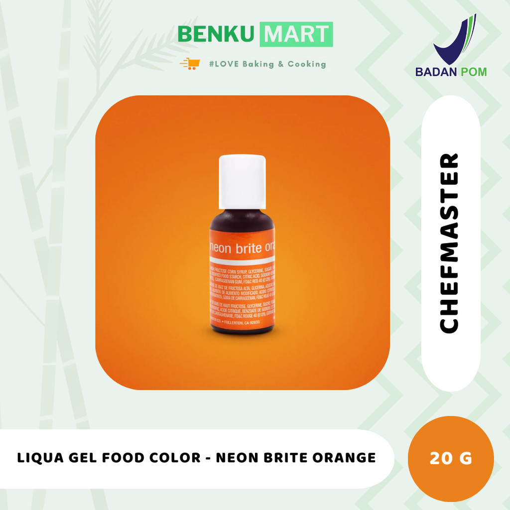 

Chefmaster NEON BRITE ORANGE Liqua Gel Food Color 20 gr Pewarna Makanan 20ml