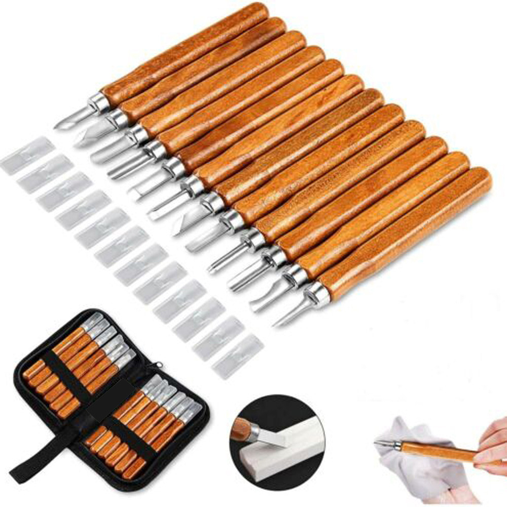

12pcs Wood Carving Chisel Knife Tools Set DIY Woodcut Knife Sculpture Set Woodworking Pottery Ceramic Clay Arts Crafts Cutter