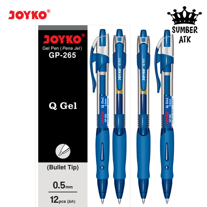 

TERLARIS Gel Pen Pulpen Joyko GP-265 Black / Blue / Red Q Gel 0.5 mm 1 Lusin - Biru