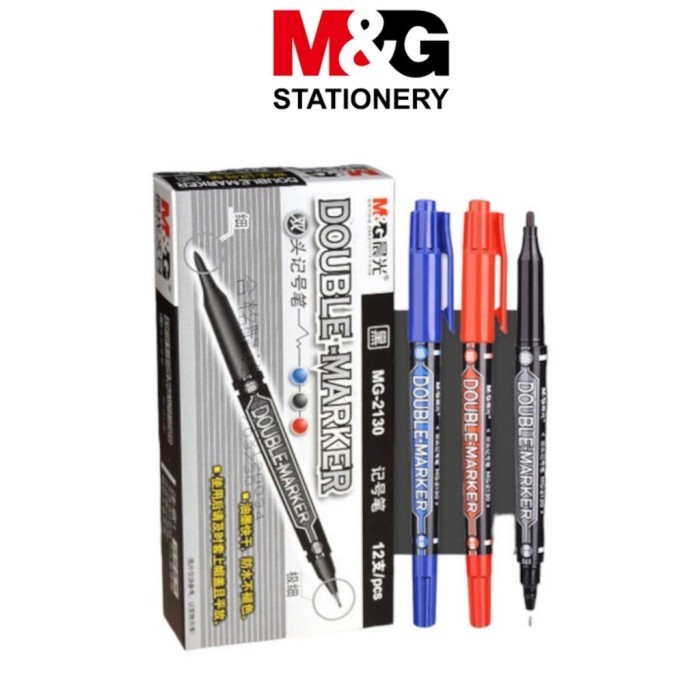 

Spidol Double Marker M&G Permanent Marker APM21372 Tinta Hitam Biru Merah - SATUAN - M&G Double Marker, Merah