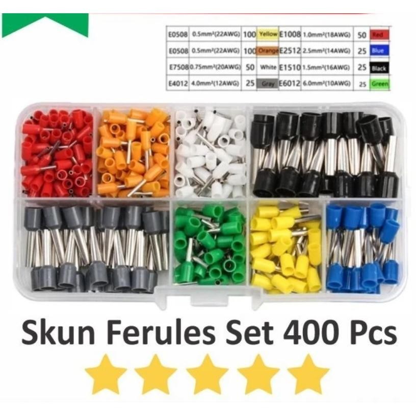 Skun Kabel Tusuk 400pcs Terminal Listrik Ferrules Set 400 Pcs Sekun Kabel Ferules Tusuk Tancap Bulat