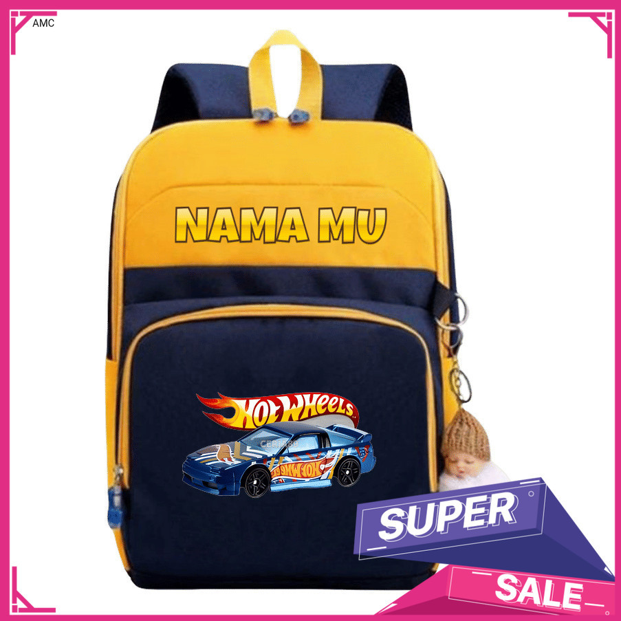 AMC Tas Ransel Hot Wheels Anak Laki-Laki Karakter Mobil Balap Keren - Backpack Sekolah TK SD Muat Bu