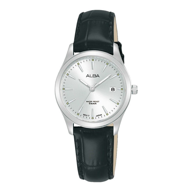 Promo Original Jam Tangan Wanita Alba AH7BN7X1 Ladies Silver Dial Black Leather AH7BN7