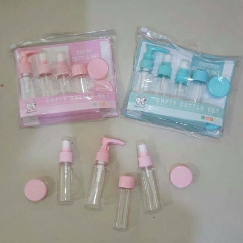 Botol Travel Toiletries Kit Set Isi 7 + Pouch Botol Plastik Kosmetik Travel Set Sabun Cair Spray Pum
