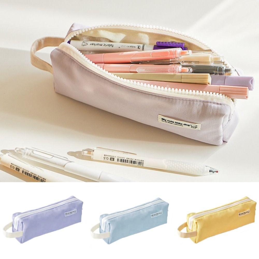 

Large Capacity Stationery Storage Bag Zipper Waterproof Students Stationery Pouch Solid Color Multifunctional Pencil Case