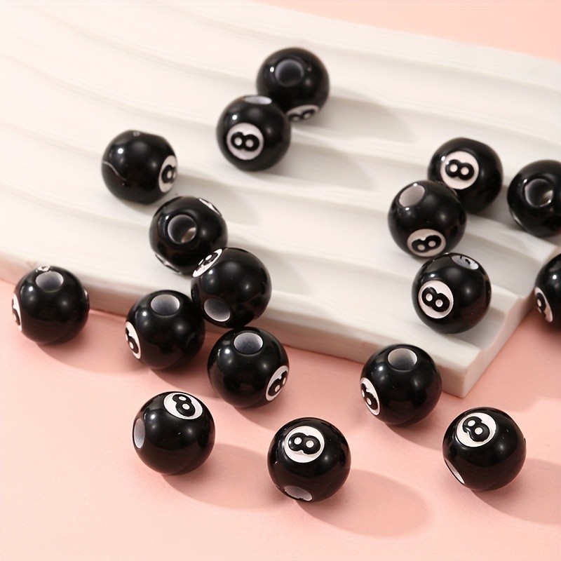 30pcs Billiard Design Beads Black Loose Beads for Jewelry Making DIY Handmade Bracelet Earrings Key 