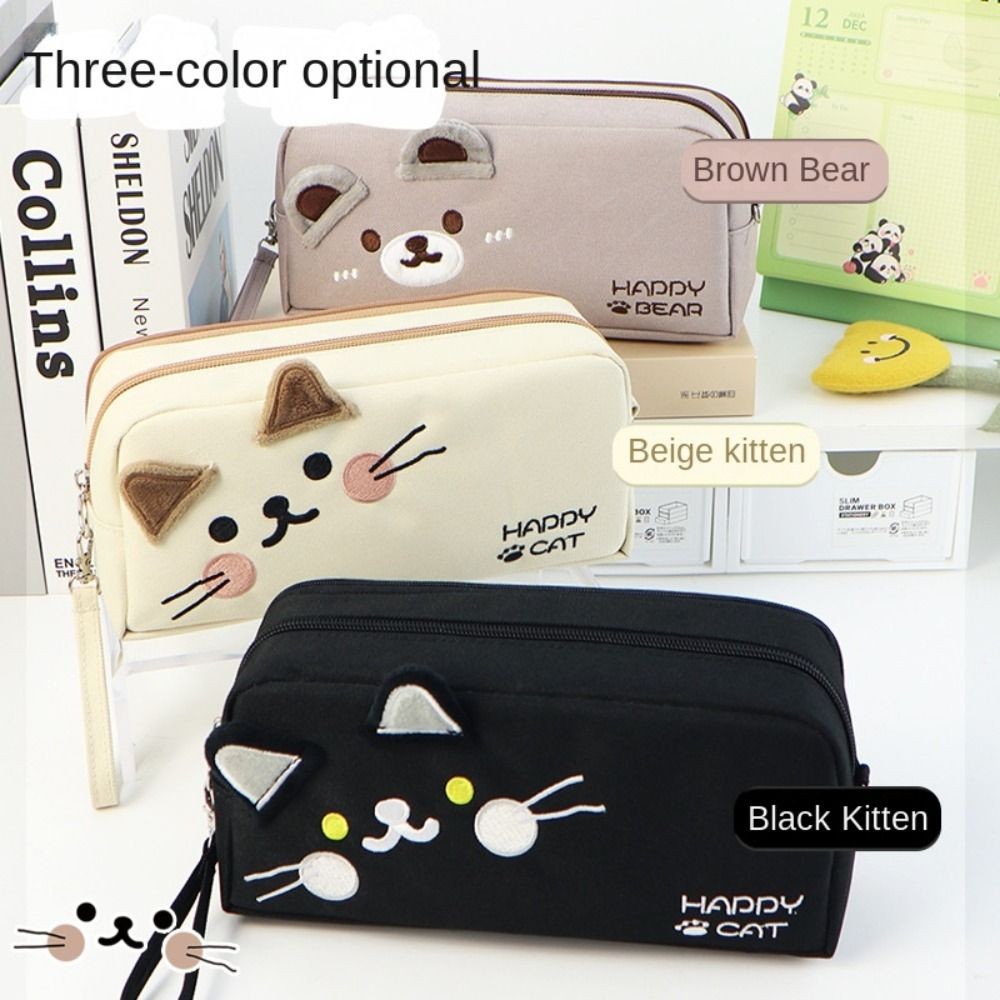 

Large Capacity Cute Cat Pencil Bag Multifunctional Portable Cat Pattern Stationery Bag Simple High Beauty Canvas Pencil Case