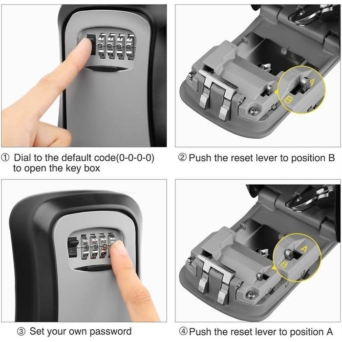 

Wall Mount Key Lock Box 4 Digit Password Code Security Lock No Key