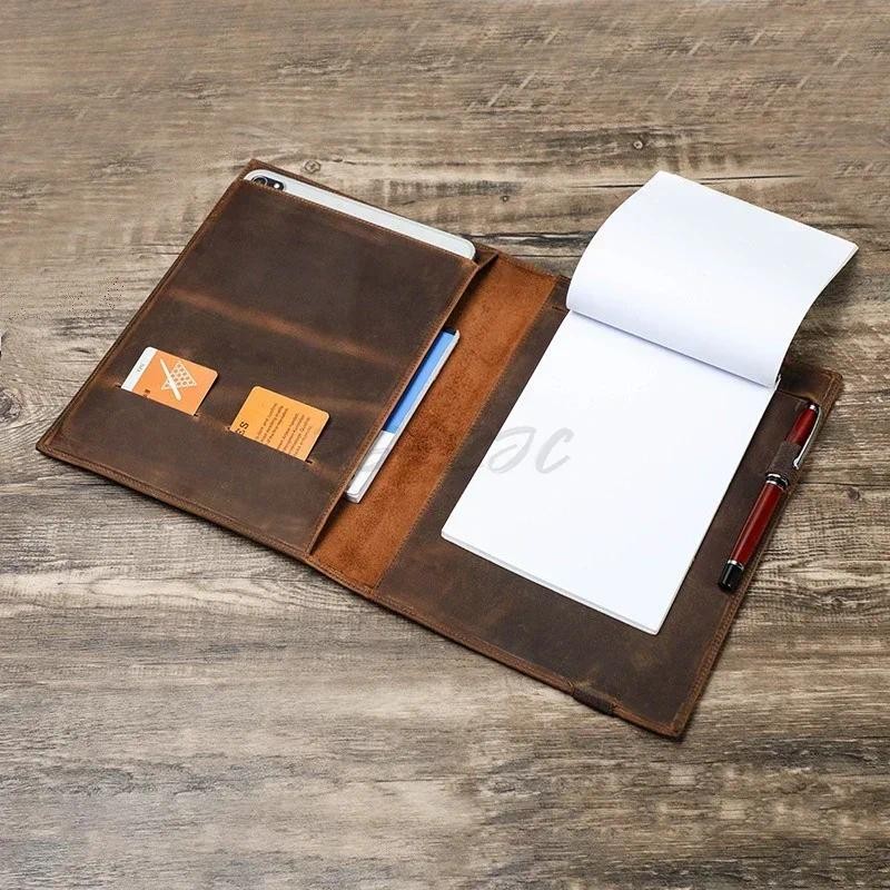

Retro Notebook Briefcase Folder B5 Document Book Cover Business Crazy Horse Leather Contract File Organizer