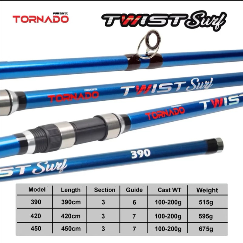 Joran Pancing Tornado TWIST SURF CARBON 390cm - 450cm Joran Sambung 3