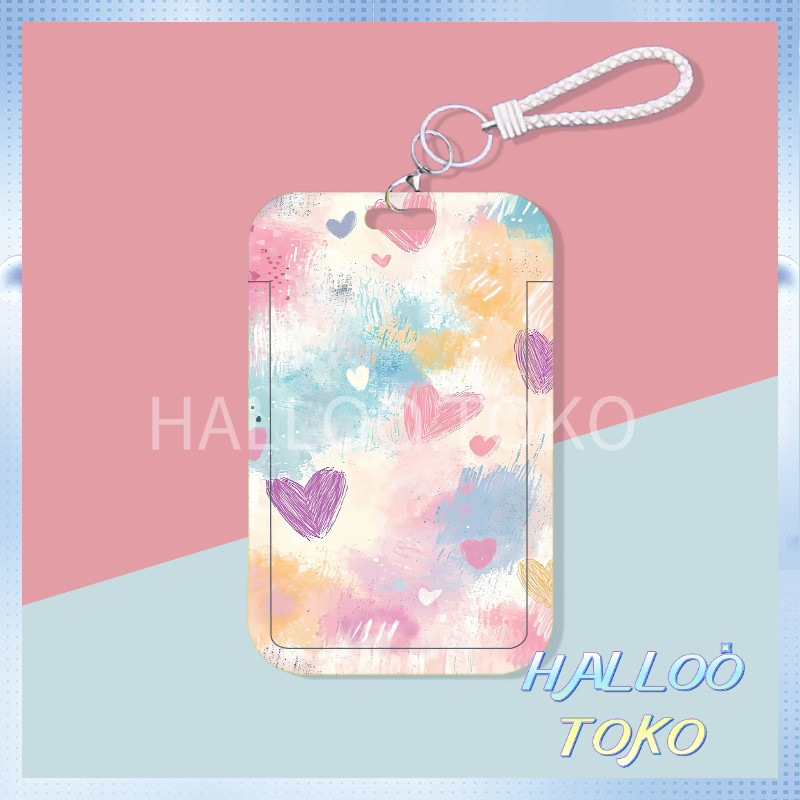 

ID CARD HOLDER MOTIF KAWAII TEMPAT KARTU PHOTOCARD PHOTO CARD Pelindung + Hati Warna-warni Dengan Garis