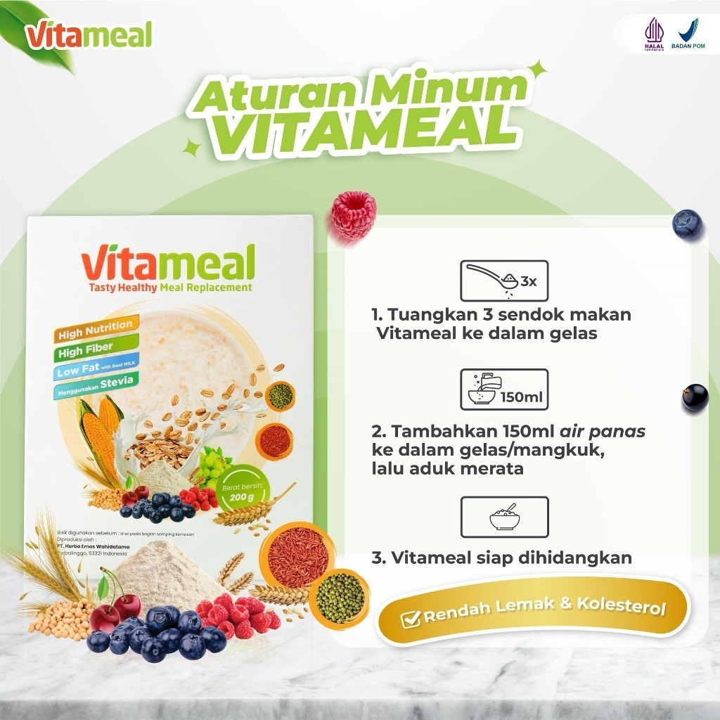 

QH VITAMEAL Sereal Multigrain Gula Alami Untuk Sarapan Turunkan Gula Darah TInggi Diabetes Kolestrol