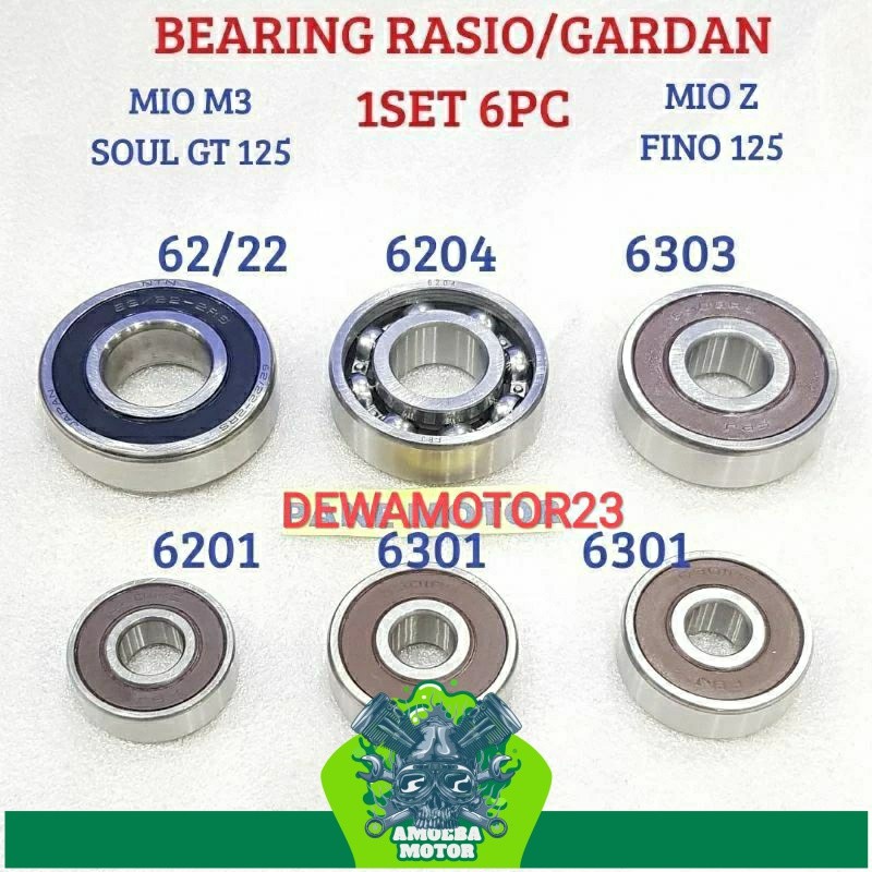 BEARING LAHER RASIO GARDAN 1 SET MIO M3 125 MIO SOUL GT 125 FINO F1 125 EXRIDE  FI 125 HIGH