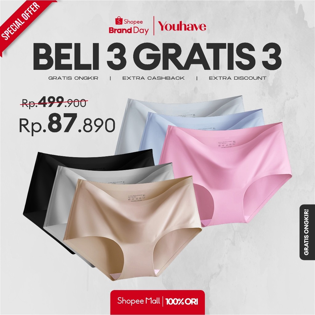 FNH86 YOUHAVE X TOKO MAMA GIGI PAKET 6 PCS CELANA DALAM SEAMLESS PANTY CD PAKAIAN DALAM WANITA PEREM