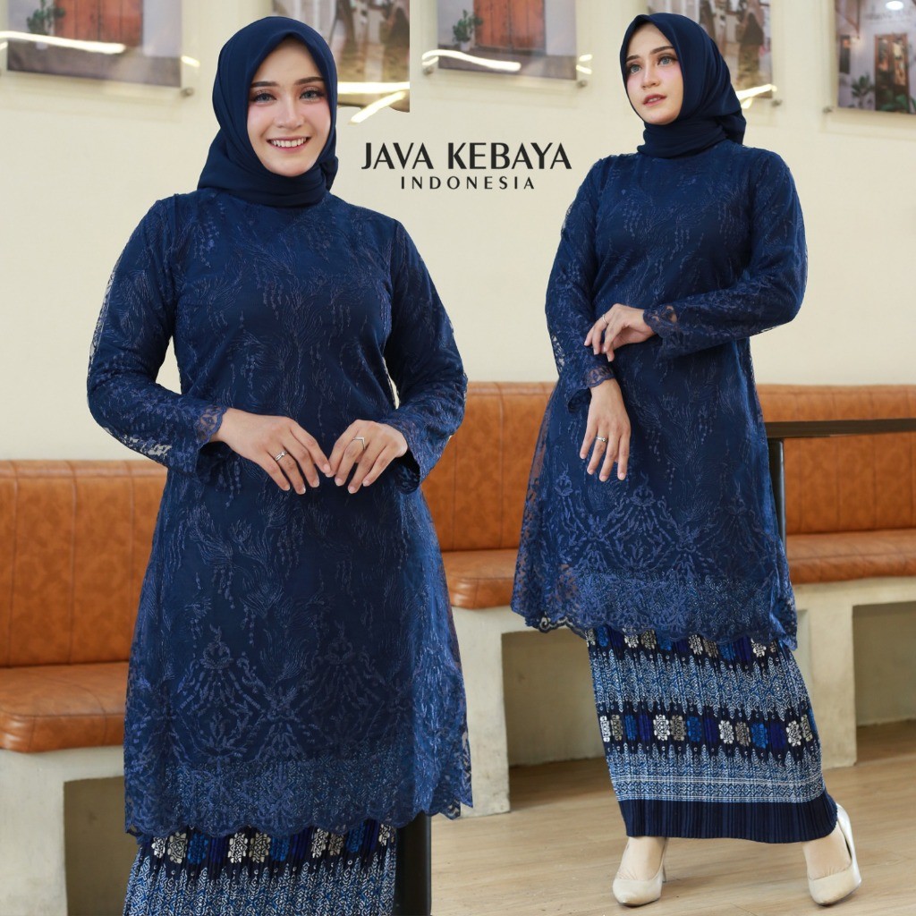 SHASKIA TILE Navy (Biru) -    &  Atasan Brukat Kebaya Modern / Baju Kurung /   Kebaya Wisuda / Baju 