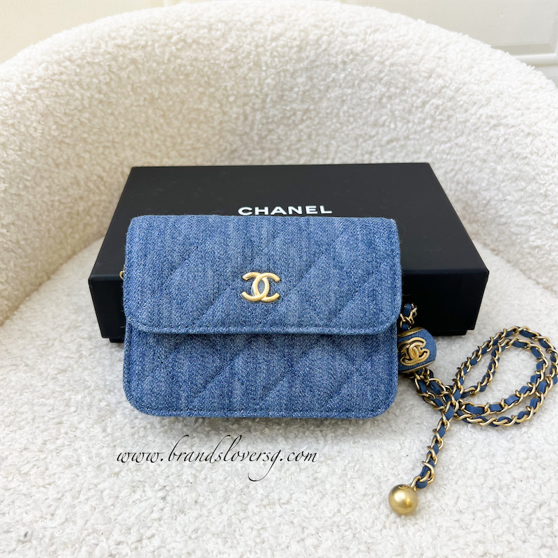 (Brand New) Chanel 22C Pearl Crush Waist Bag (Card Holder) in Denim AGHW