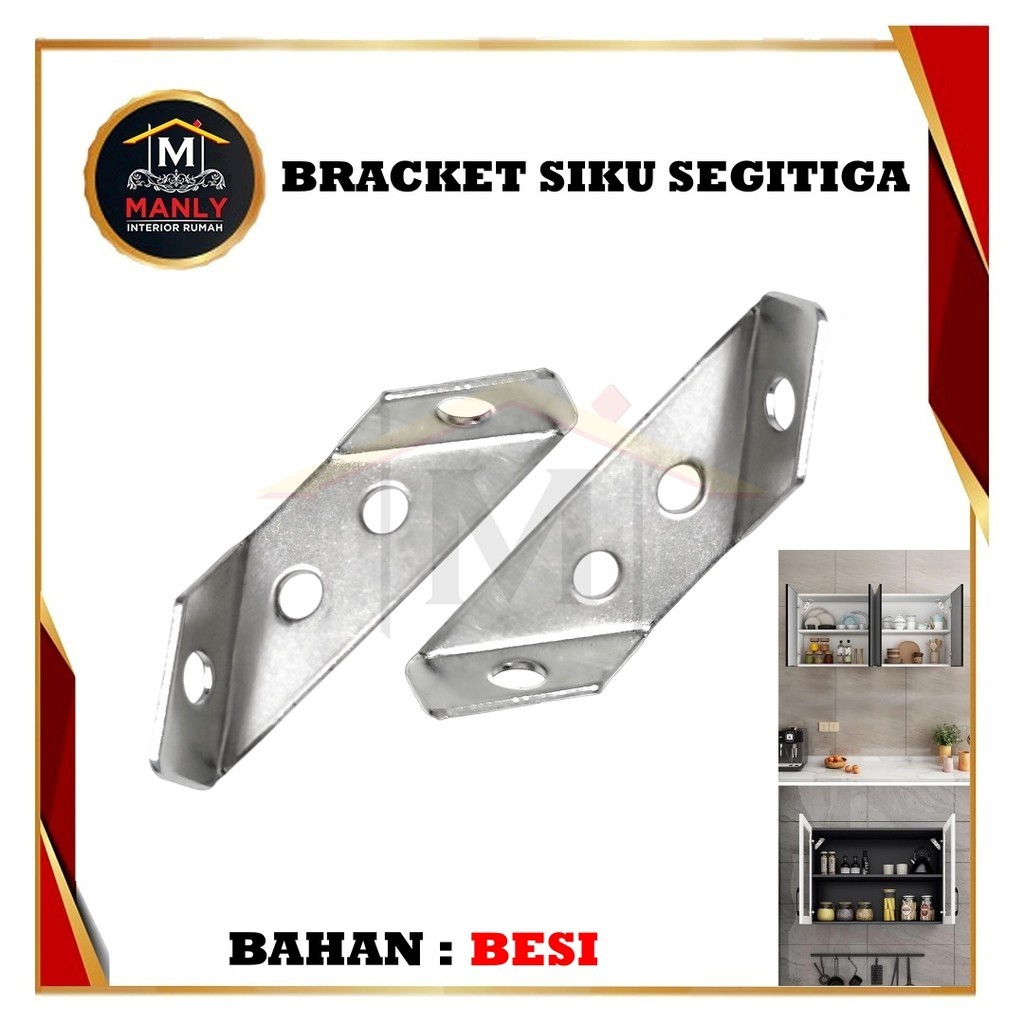 Bracket Sudut Siku Plat Besi Segitiga Ambalan Konektor Kayu Penguat Furniture Lemari Nakas