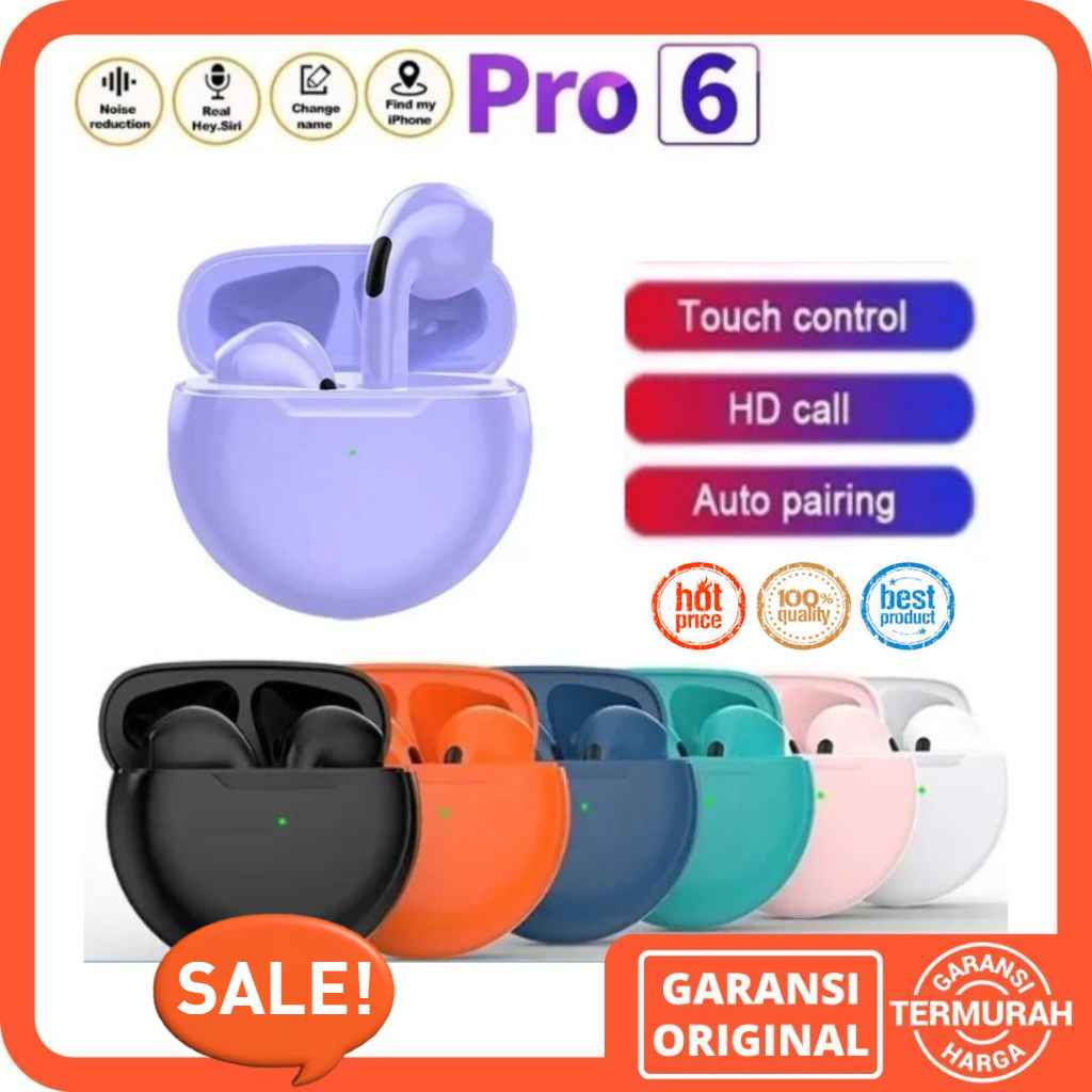 I* [Cek Variasi] PRO 6 TWS Bluetooth TWS Earphone Wireless Iphone Android Headset Bluetooth Murah PR