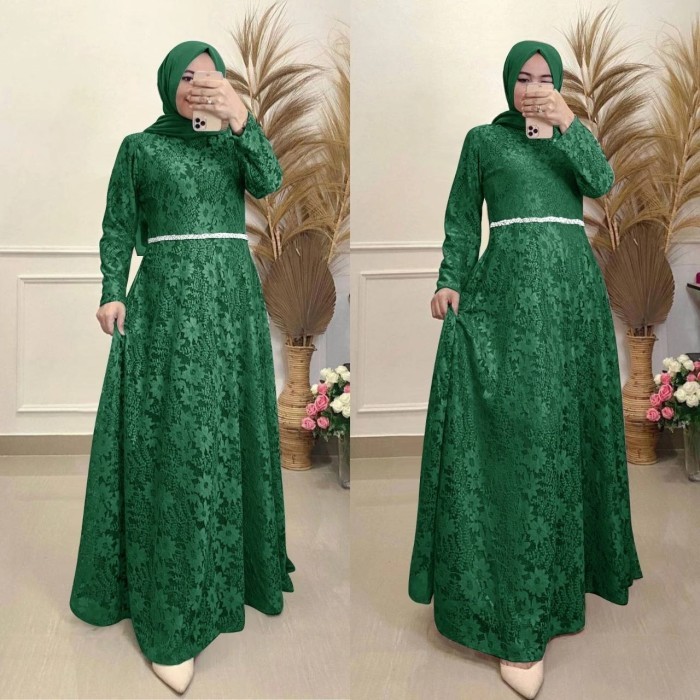 gamis XL nayara Hijau botol baju pesta brukat corneli mewah naya at