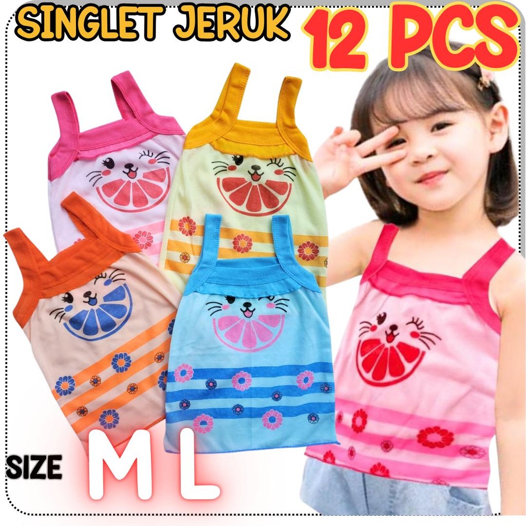 Selusin 12 PCS Kaos Dalam Bayi / Singlet Motif Jeruk Kaos Dalam Anak Motif Perempuan
