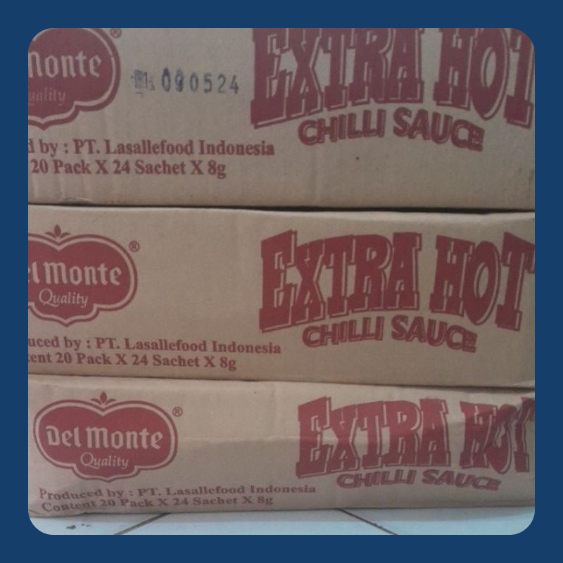 

1 Karton Saus Sachet Delmonte Cabe/ 1 Dus Extra Hot Chilli Sauce Delmonte Sachet
