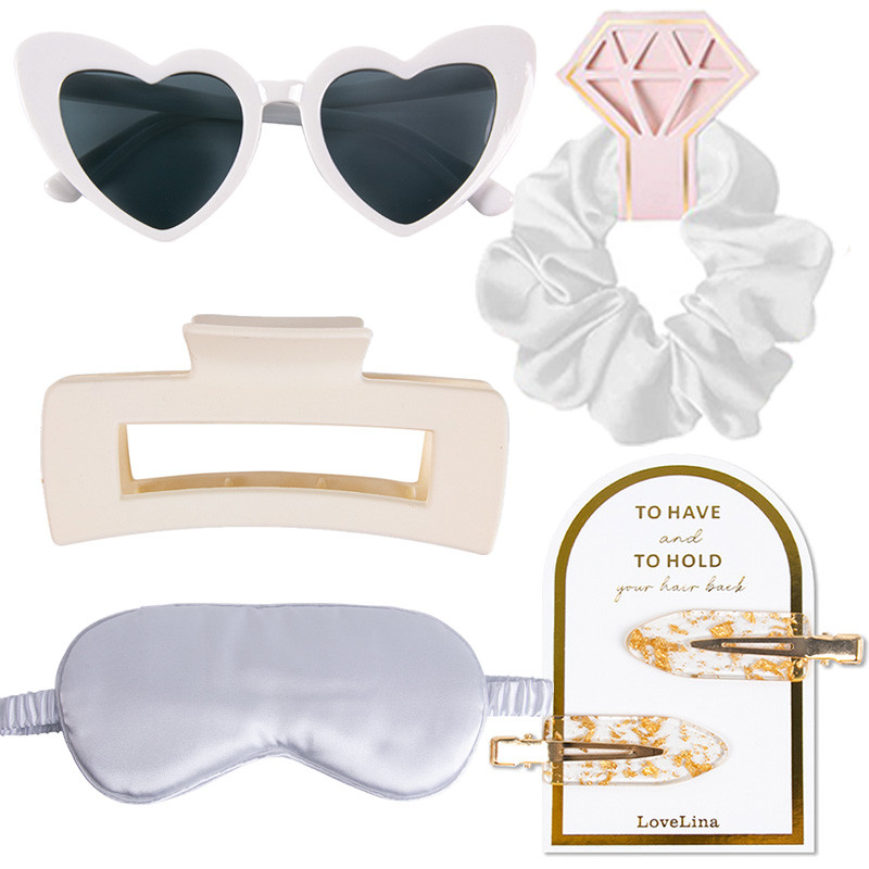 

5pcs/set Wedding Party Bride Hairpin Heart Shape Sunglasses Scrunchies Hair Clip Satin Eyemask Bachelorette Party Bride Favors