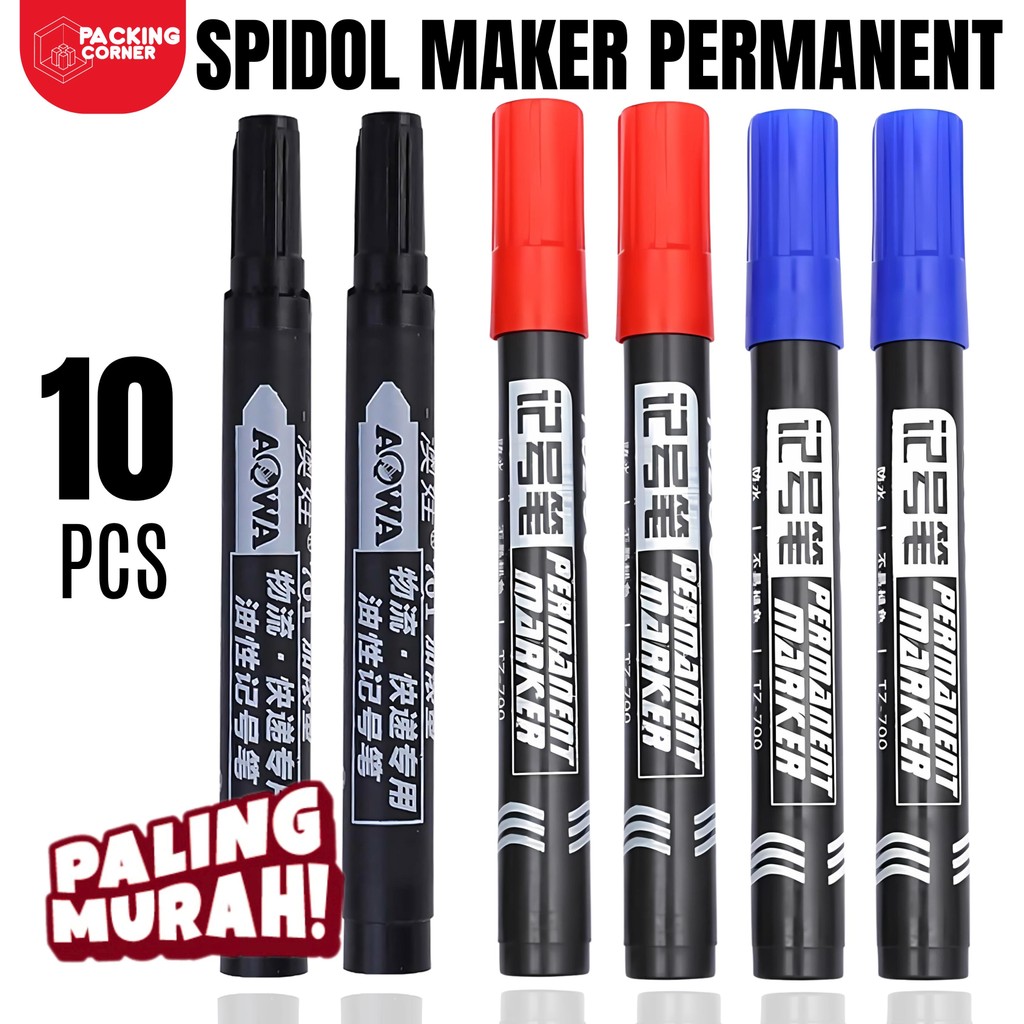 

10 PCS Spidol Permanent Marker Hitam Biru Tinta Refillable Spidol Papan Tulis Whiteboard