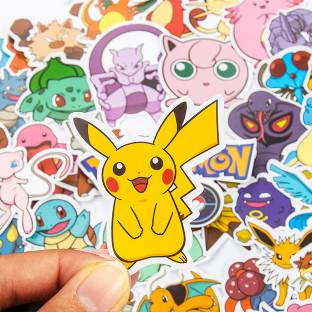 

50/100Pcs Pokemon Stickers Kawaii Pikachu Skateboard Bicycle Guitar Laptop Kids Waterproof Stiker Toys