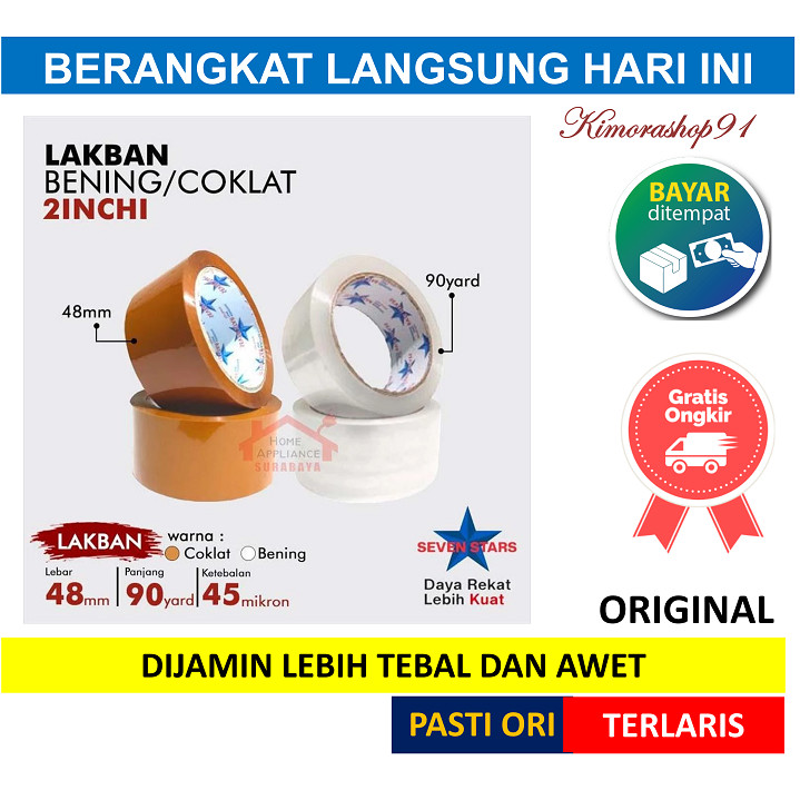 

Lakban Bening Coklat Cokelat Isolasi Plester Ukuran 48mm 48 mm x 90yard 90y 90 yard Y Murah 2 inch