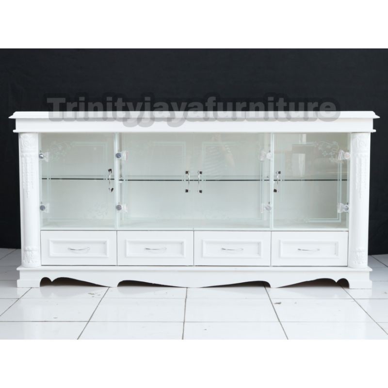 Meja Tv Diswar Klasik Putih Kayu