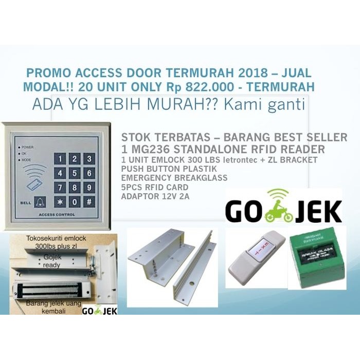 

PAKET PINTU AKSES TERMURAH -TERLARIS MG 236 RFID, PIN, EMLOCK ORIGINAL