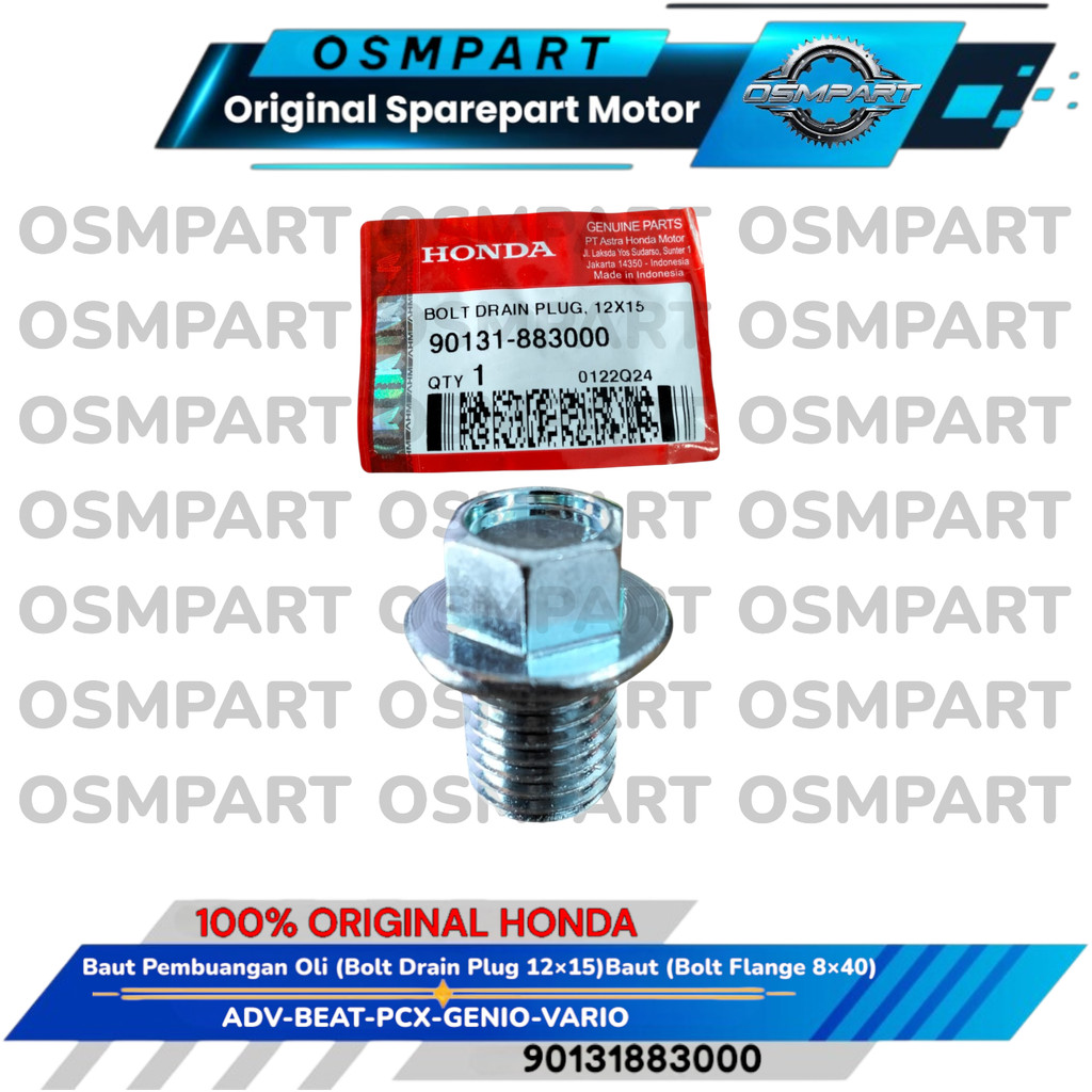 BAUT BOLT DRAIN PLUG 12X15 ADV BEAT VARIO PCX GENIO STYLO CBR 150 160 HONDA 90131883000 ORIGINAL