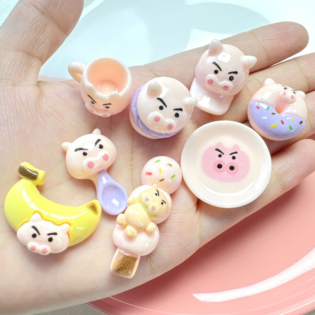 

20Pcs Cutr Pig Food Banana Cup Flatback Resin Cabochon Scrapbooking For Phone Decoration Crafts DIY Jewelry Making Accessories
