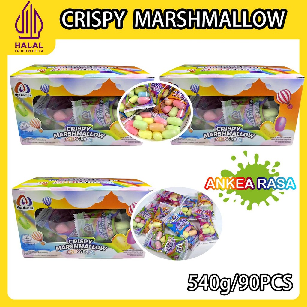 

[Halal] 3 box/90 Pcs-Crispy Marshmallow- Various Fruit Snack Food