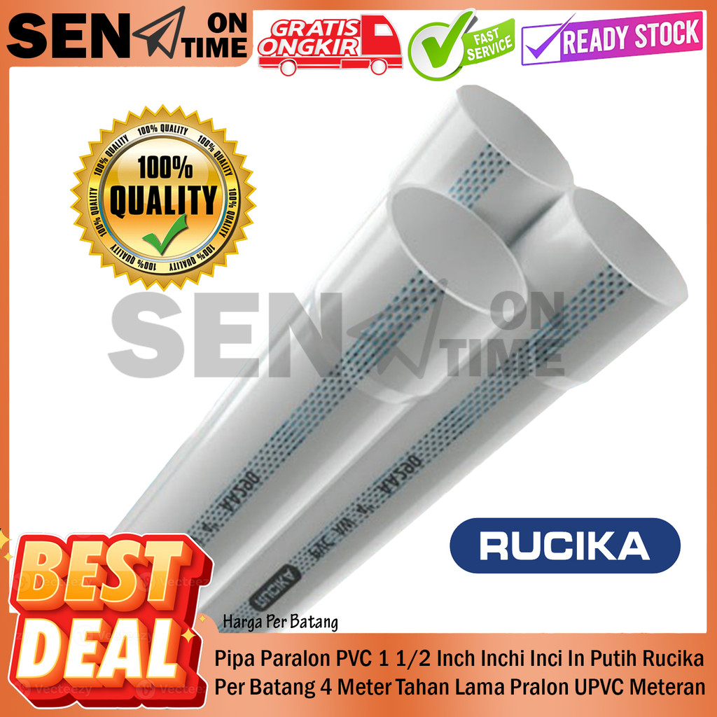 Pipa Paralon Putih Rucika Per Batang 4 Meter PVC 1 1/2 inch D 4m Tahan Lama Pralon Upvc Kabel Listri
