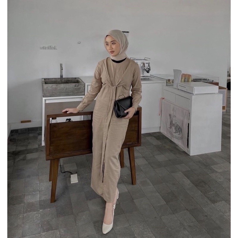 Lebaran Dress Satin Serut Dress Muslim Arqelclo 예지 YaeJi Dress Arqelclo - Maxi Dress with Rope - REA