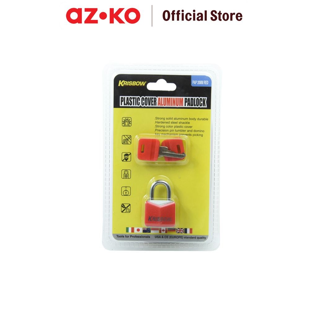 AZKO Krisbow Gembok Aluminium Berlapis Plastik - Merah Padlock Gembok Pintu Pager Rantai Pengunci Pe
