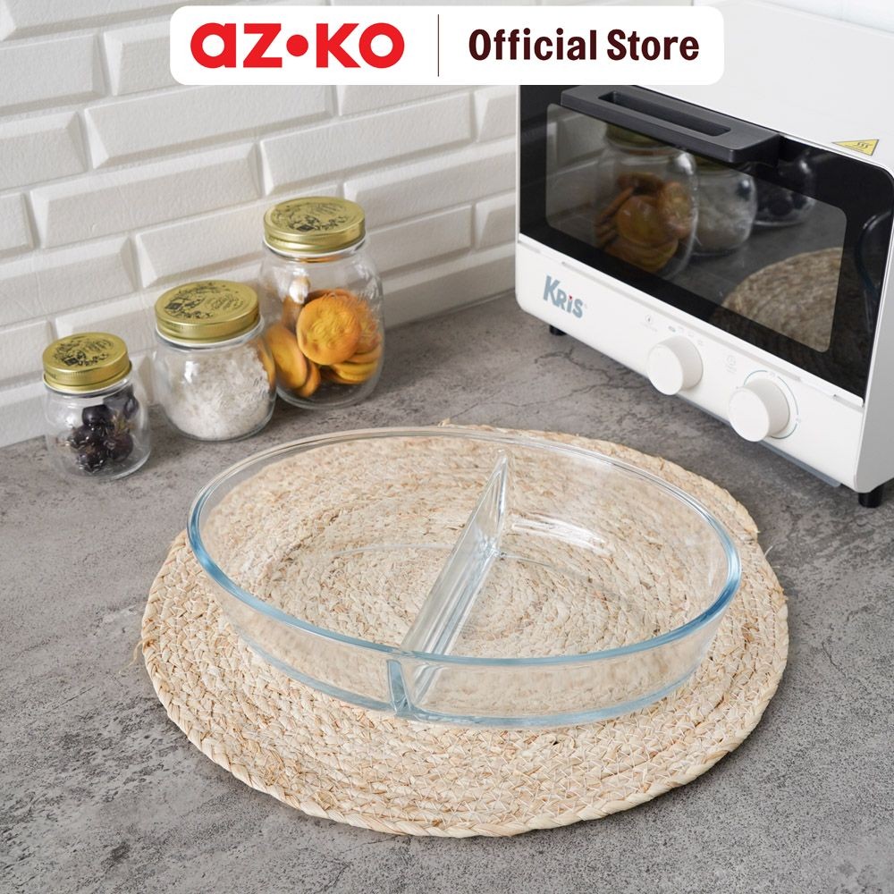 AZKO Kris 2.2 ltr Loyang Kaca Dengan Sekat Tray Adonan Beling Wadah Panggang Kue Cetakan Keik Glass 