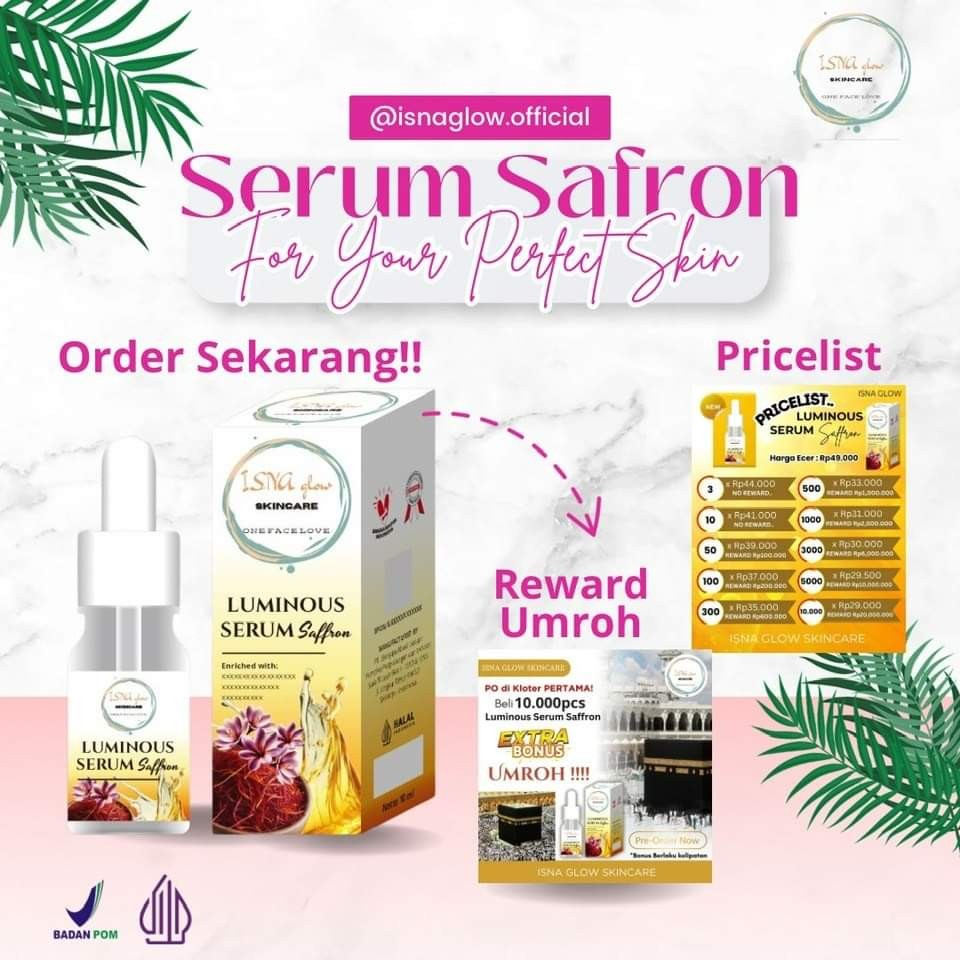 LUMINOUS SERUM GLOW SAFFRON/SERUM SAFFRON ORIGINIAL+ARBUTIN+NIACINAMIDE BY ISNA GLOW SKINCARE