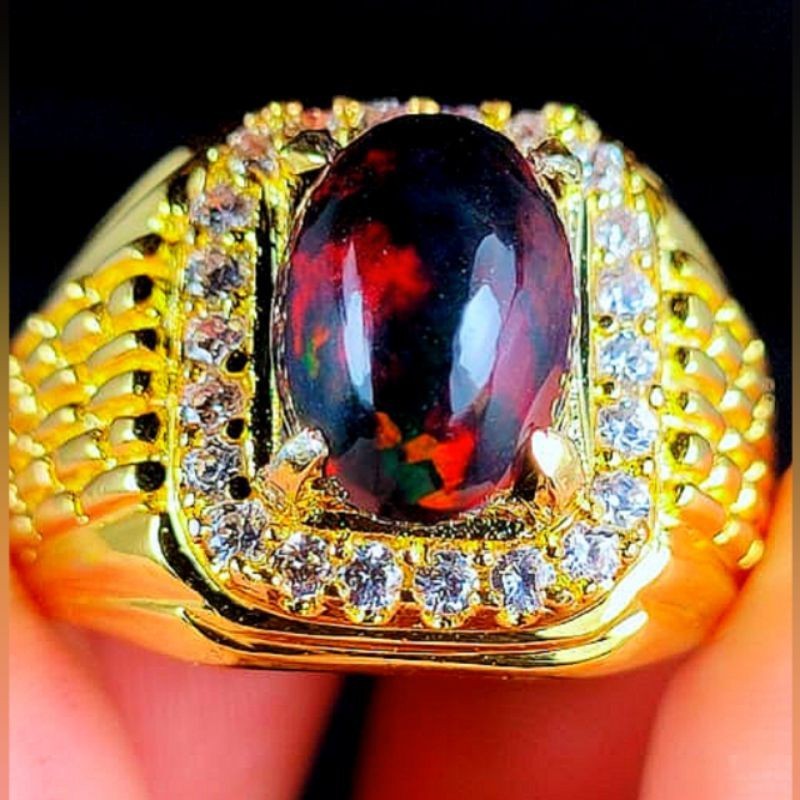 BATU NATURAL KALIMAYA BLACK OPAL FULL JARONG ASLI