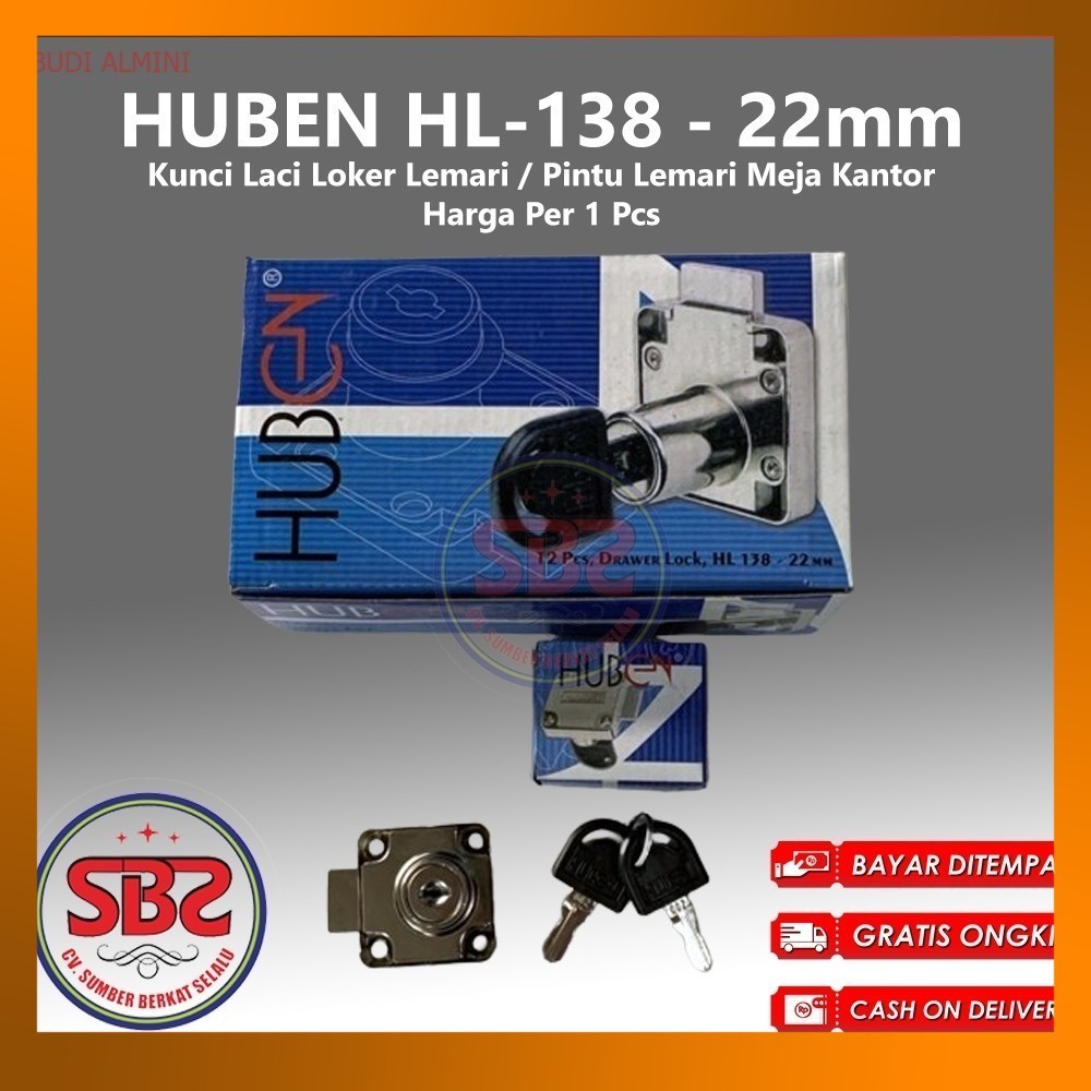 HUBEN HL-138 Kunci Laci Huben Lubang 22mm - Drawer Lock HL138-22 mm-Kunci Lemari Kunci Loker Drawer