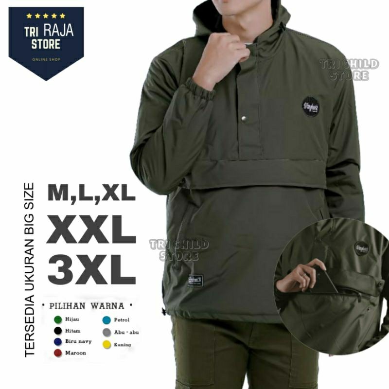 HY76T ( COD ) Jaket Parasut Big Size Pria - Jaket Waterproof Pria ukuran besar - Jaket Parasut Pria 