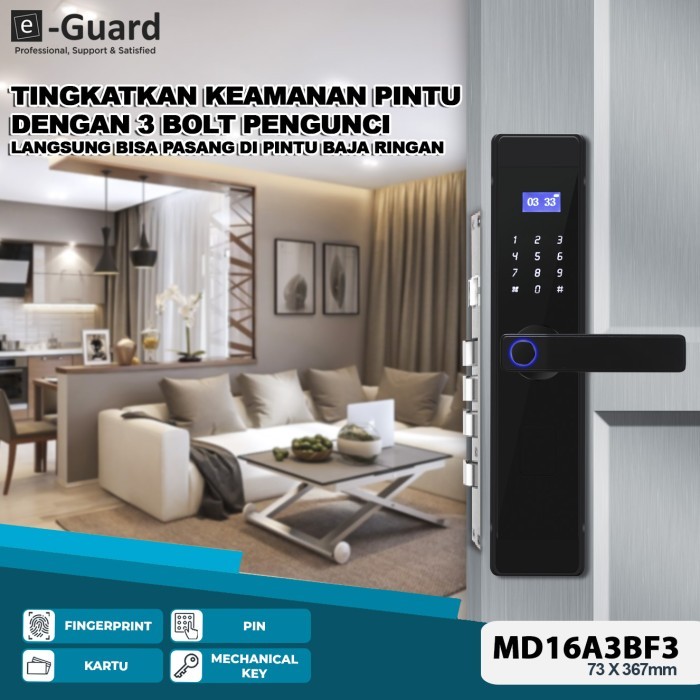 e-Guard MD16A3F Smart Door Lock Fingerprint, PIN, Kartu Kunci Pintu Digital