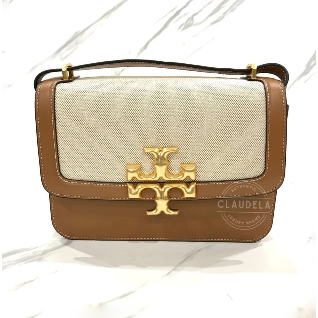 Tory Burch Eleanor Canvas Convertible Shoulder Bag in Brown/White