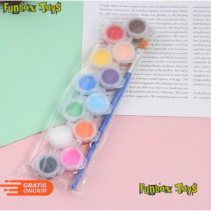 

(MOF) Children Complete Painting Supplies Finger Paint Brush Roller Paint - Kuas dan 12 Cat
