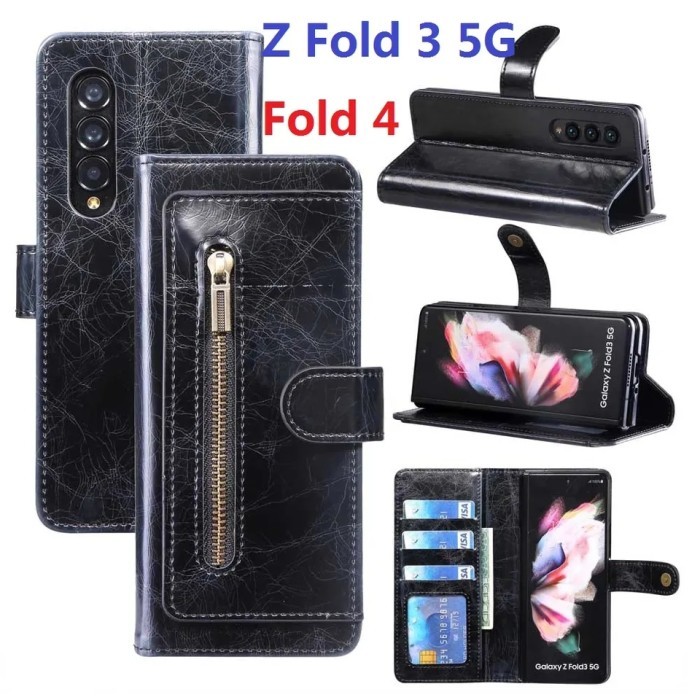 CASE SAMSUNG Z FOLD 3 | 4 | 5 | 6 LUXURY FLIP COVER RITSLETING PU CASE DOMPET - Merah, Z FOLD 4