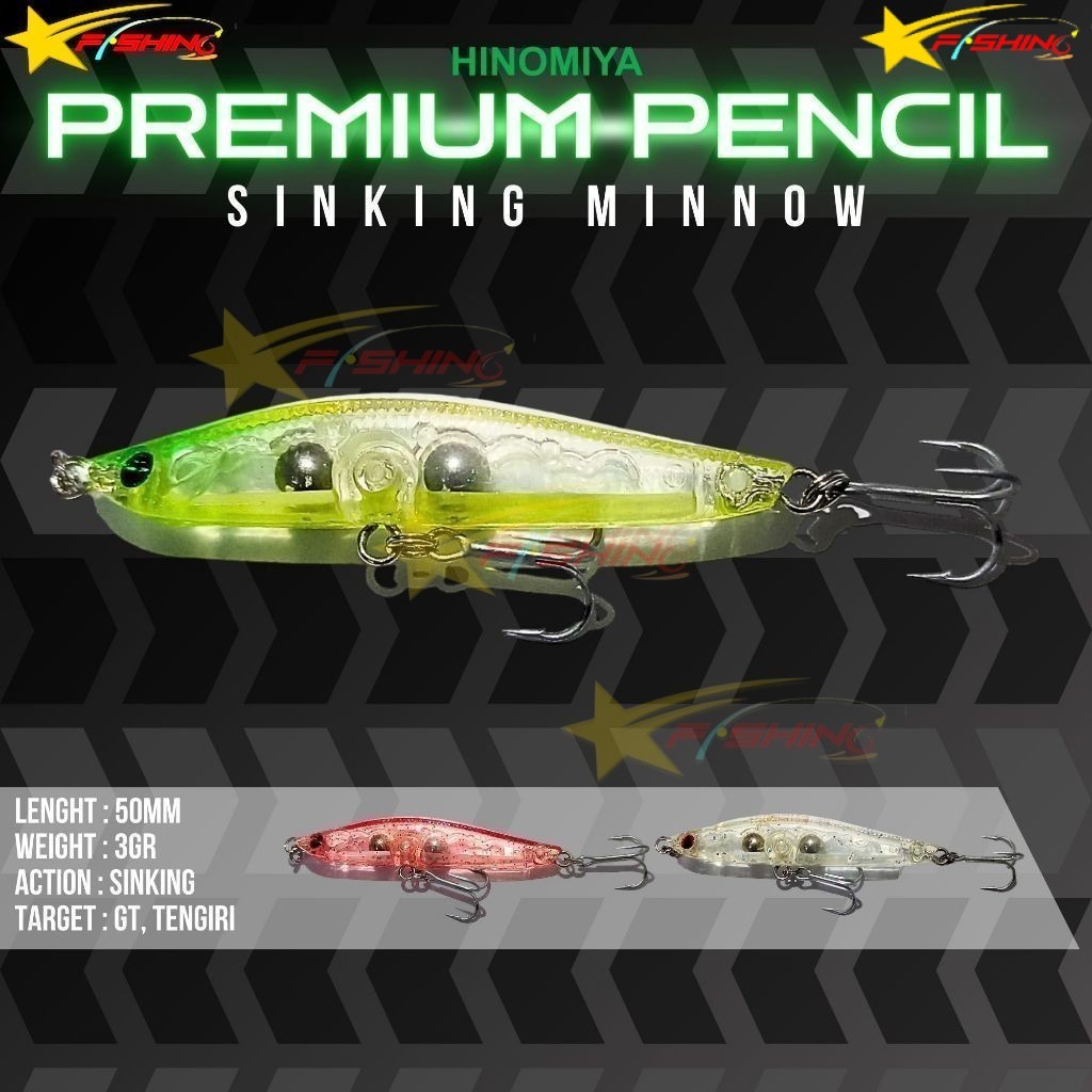 Stars Fishing Umpan HINOMIYA Premium Pencil 5cm 3gr Sinking Minnow Lure Mancing Casting UL Hook VMC