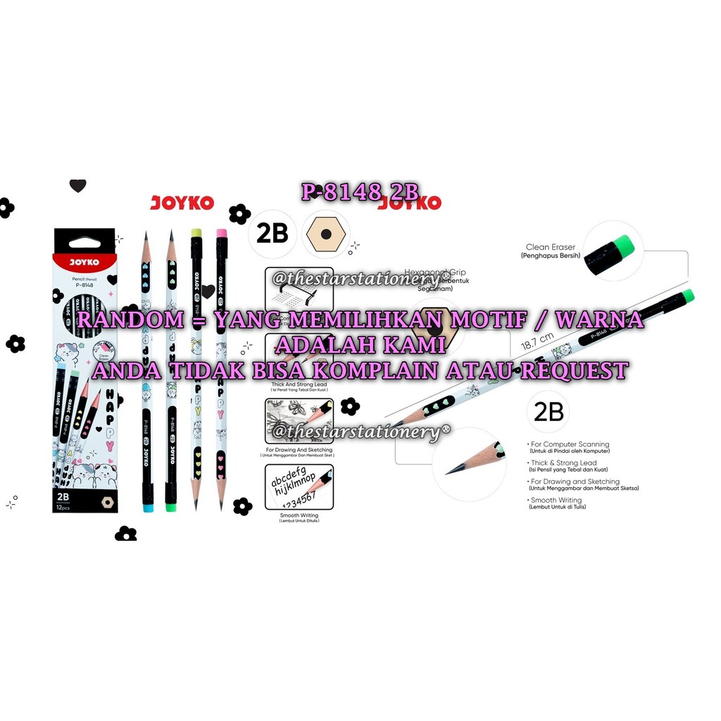 

(1 Biji) GROSIR Pensil JOYKO P-8148 2B RANDOM / Pencil Pensil Joyko P-8148 2B P8148 (1 Biji)