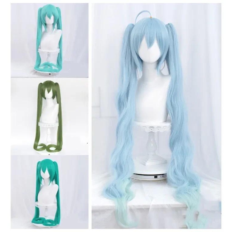 100cm/39" V SEASON women  Magical  Snow MIKU cosplay wig long gradient blue hair with ponytails
