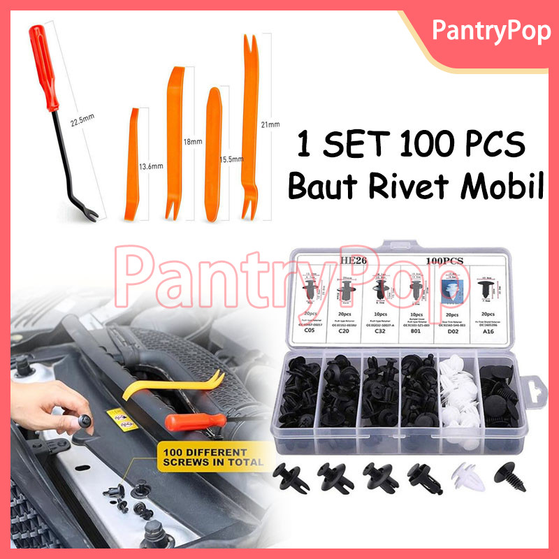 100pcs Baut Rivet Mobil Serbaguna Universal / Klip Bumper Mobil / Klip Bumper Baut /Klip Bumper Baut